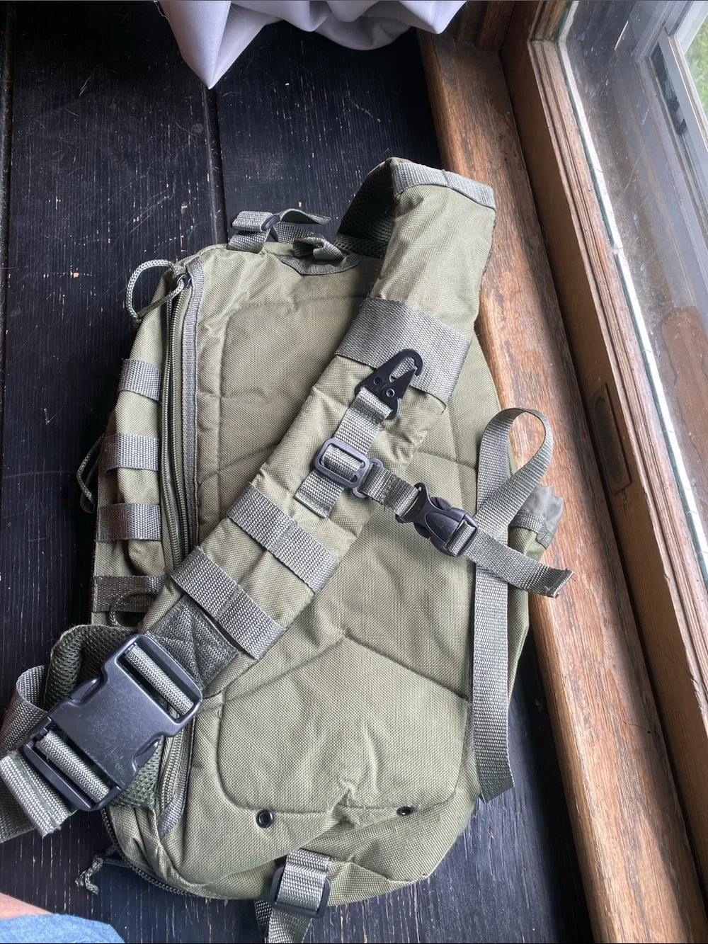 Olive Tactical Sling Backpack with MOLLE Webbing